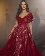 Beautiful Long Red Sweetheart A-line Prom Dress With Feather by misshow.com