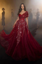 Beautiful Long Red Sweetheart A-line Prom Dress With Feather by misshow.com