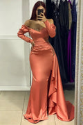 Beautiful Long Satin V-neck Long Sleeves Prom Dress With Rhinestone by misshow.com