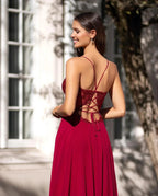Beautiful Long Sheath V-neck Chiffon Backless Prom Dress With Split by BIZTUNNEL