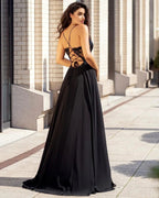Beautiful Long Sheath V-neck Chiffon Backless Prom Dress With Split by BIZTUNNEL