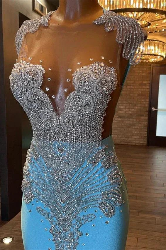 Vestido de Baile Mermaid Sem Mangas Comprido e Bordado a Missangas