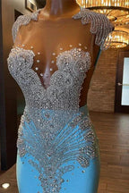 Vestido de Baile Mermaid Sem Mangas Comprido e Bordado a Missangas