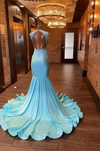 Vestido de Baile Mermaid Sem Mangas Comprido e Bordado a Missangas