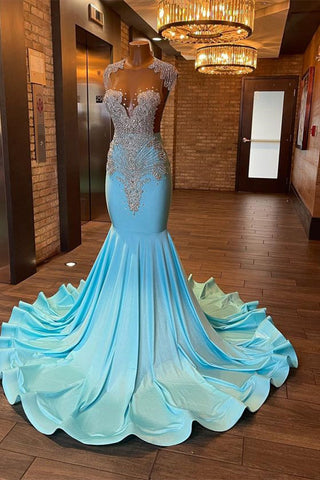 Wunderschönes langes ärmelloses Meerjungfrau-Ballkleid mit Perlen