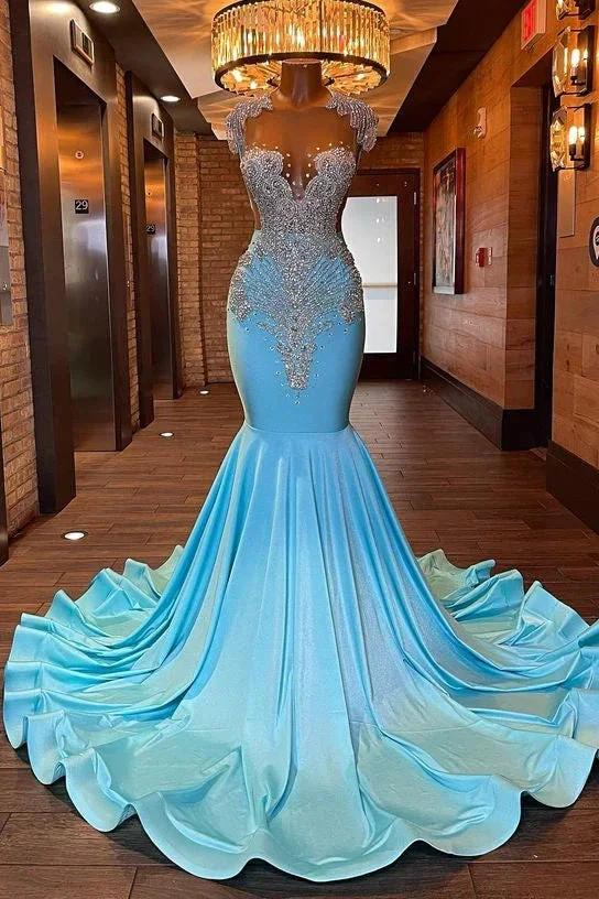 Vestido de Baile Mermaid Sem Mangas Comprido e Bordado a Missangas