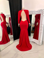 Beautiful Long Sleeves Backless High Neck Mermaid Prom Dress by misshow.com