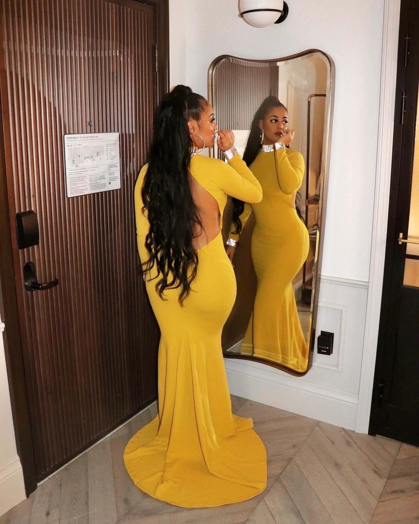 Beautiful Long Sleeves Backless High Neck Mermaid Prom Dress by misshow.com