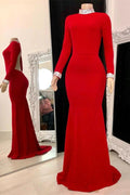 Beautiful Long Sleeves Backless High Neck Mermaid Prom Dress by misshow.com