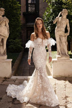Beautiful Long Strapless Tulle Mermaid Wedding Dresses With Embroidery by misshow.com