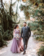 Beautiful Long V-neck Tulle A-line Prom Dress by BIZTUNNEL