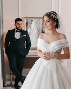 Beautiful Long White A-line Off-the-shoulder Sleeveless Wedding Dress With Lace by misshow.com
