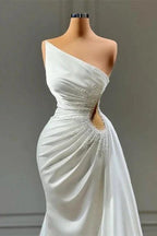 Beautiful Long White A-line Sleeveless Beading Wedding Dresses by misshow.com