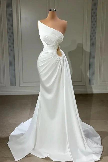 Beautiful Long White A-line Sleeveless Beading Wedding Dresses by misshow.com