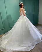 Beautiful Long White A-line V-neck Lace Sleeveless Wedding Dress by misshow.com