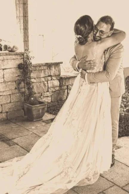 Beautiful Long White A-line V-neck Sleeveless Wedding Dress with Lace by misshow.com