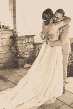 Beautiful Long White A-line V-neck Sleeveless Wedding Dress with Lace by misshow.com