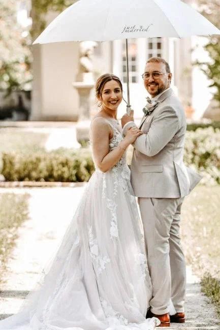 Beautiful Long White A-line V-neck Sleeveless Wedding Dress with Lace by misshow.com