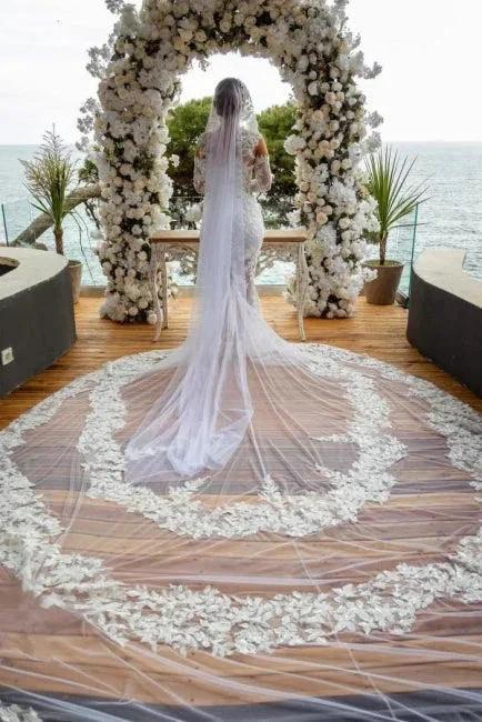 Beautiful Long White Mermaid Off-the-shoulder Lace Glitter Wedding Dress with Long Sleeves by misshow.com