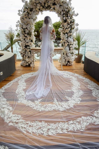 Beautiful Long White Mermaid Off-the-shoulder Lace Glitter Wedding Dress with Long Sleeves
