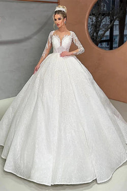 Beautiful Long White Sweetheart Ball Gown Wedding Dress With Applique by misshow.com