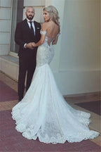 Beautiful Mermaid Lace Off-the-Shoulder Wedding Dress Bridal Wears by misshow.com