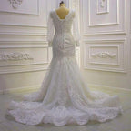 Beautiful Mermaid Long Sleeves Lace Appliques Wedding Dress With Train by misshow.com