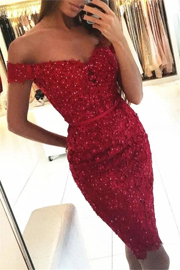 Beautiful Mermaid Off the Shoulder Lace Short Prom Dresses by BIZTUNNEL