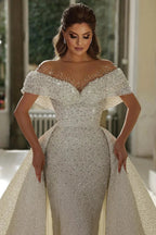 Beautiful Mermaid Panel Portrait Wedding Dresses With Beaded by misshow.com
