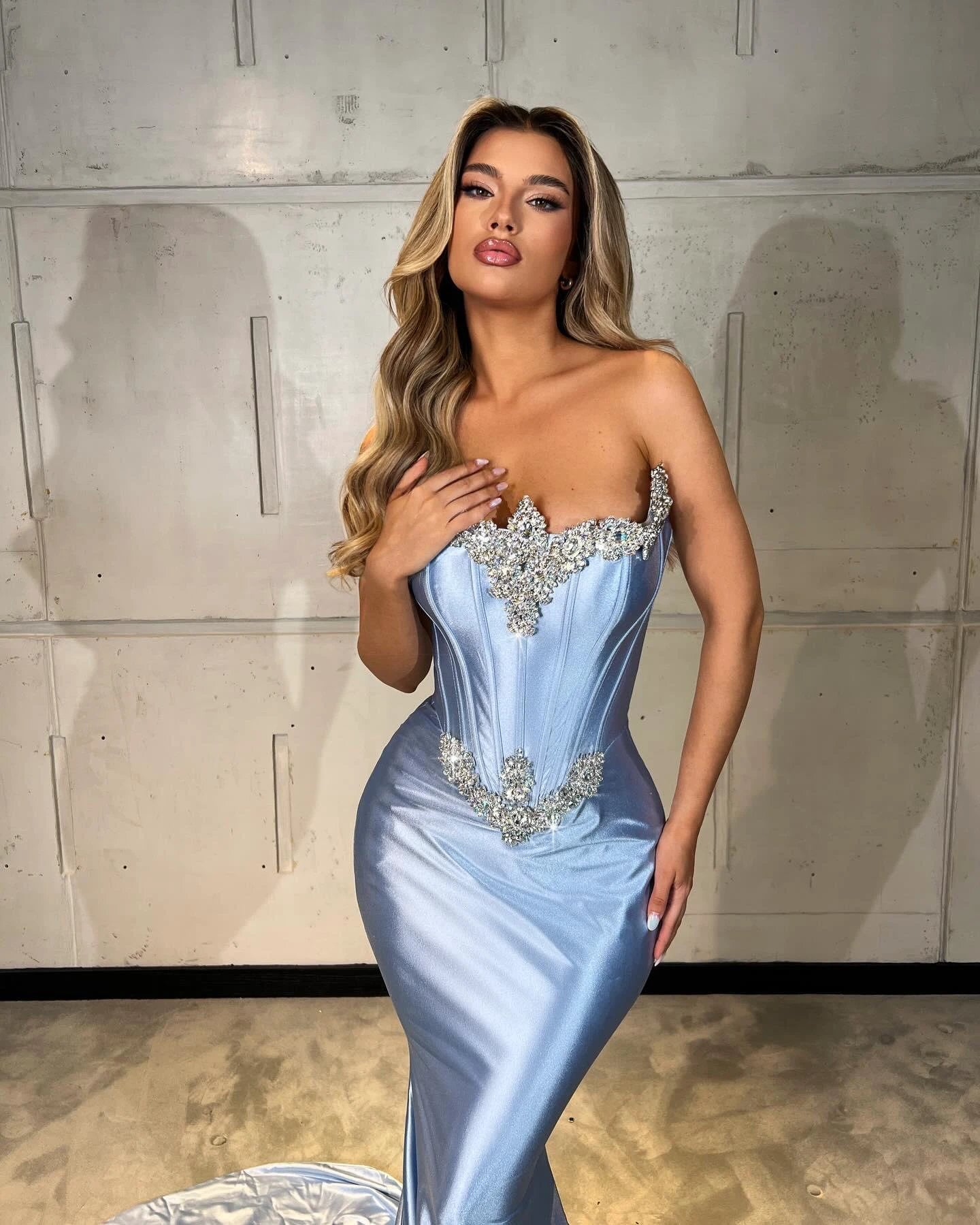 Beautiful Mermaid Satin Strapless Sleeveless Long Prom Dress With Rhinestone by misshow.com