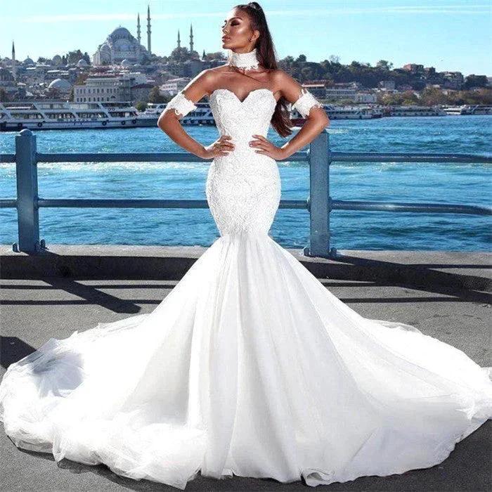 Beautiful Mermaid Sweetheart Beautiful Wedding Dress Lace Dresses for Weddings with Choker by misshow.com