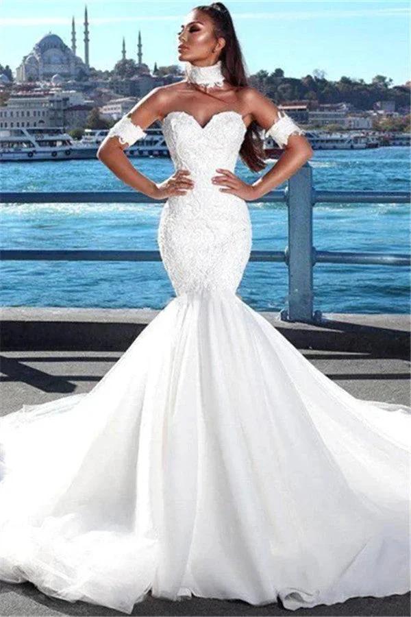 Beautiful Mermaid Sweetheart Beautiful Wedding Dress Lace Dresses for Weddings with Choker by misshow.com