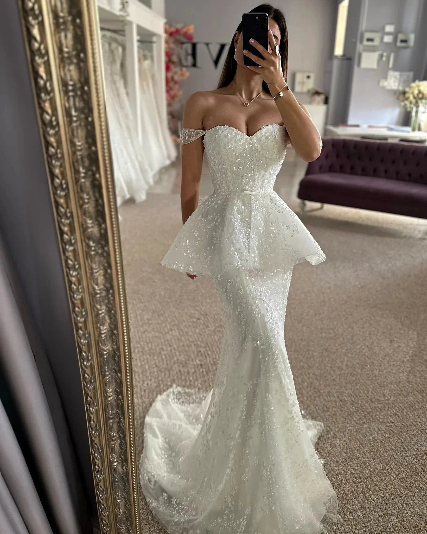 Beautiful Mermaid Tulle Lace Sweetheart Sleeveless White Wedding Dresses With Appliques by misshow.com