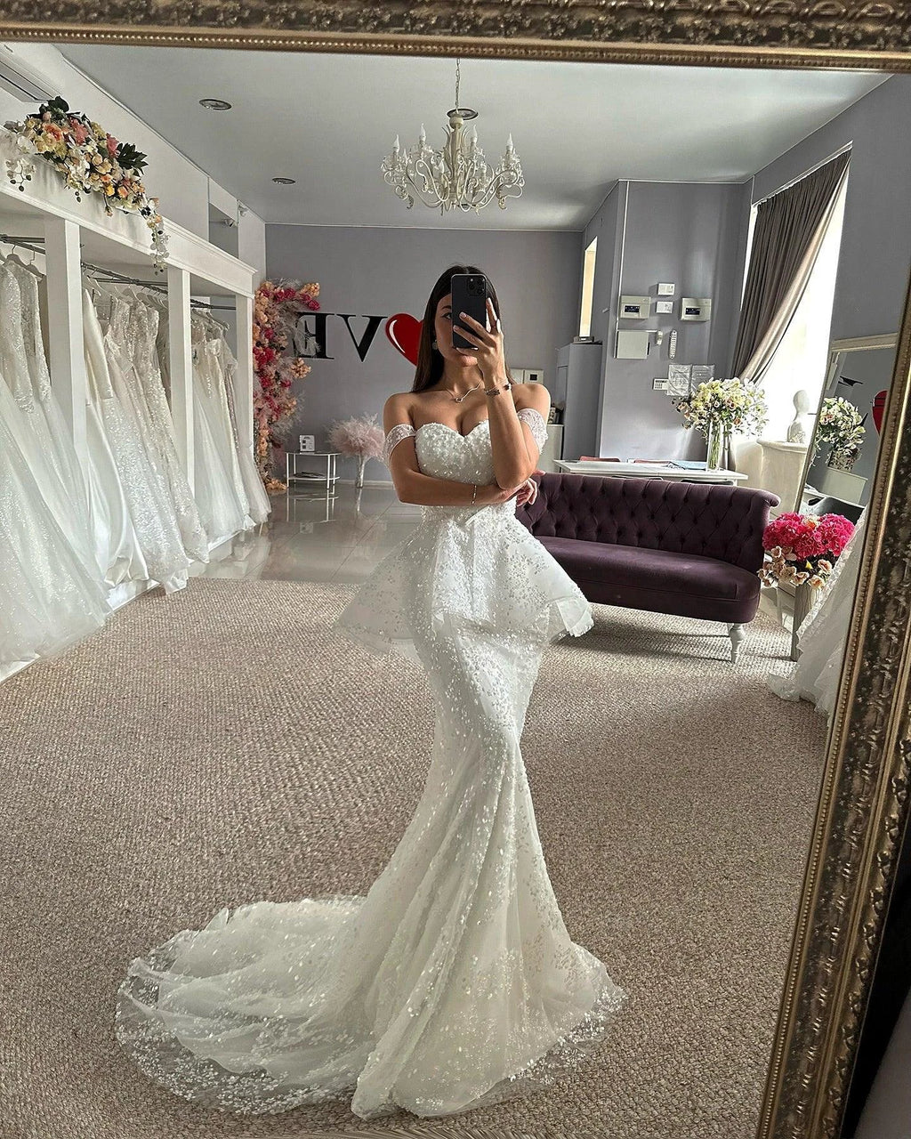 Beautiful Mermaid Tulle Lace Sweetheart Sleeveless White Wedding Dresses With Appliques by misshow.com