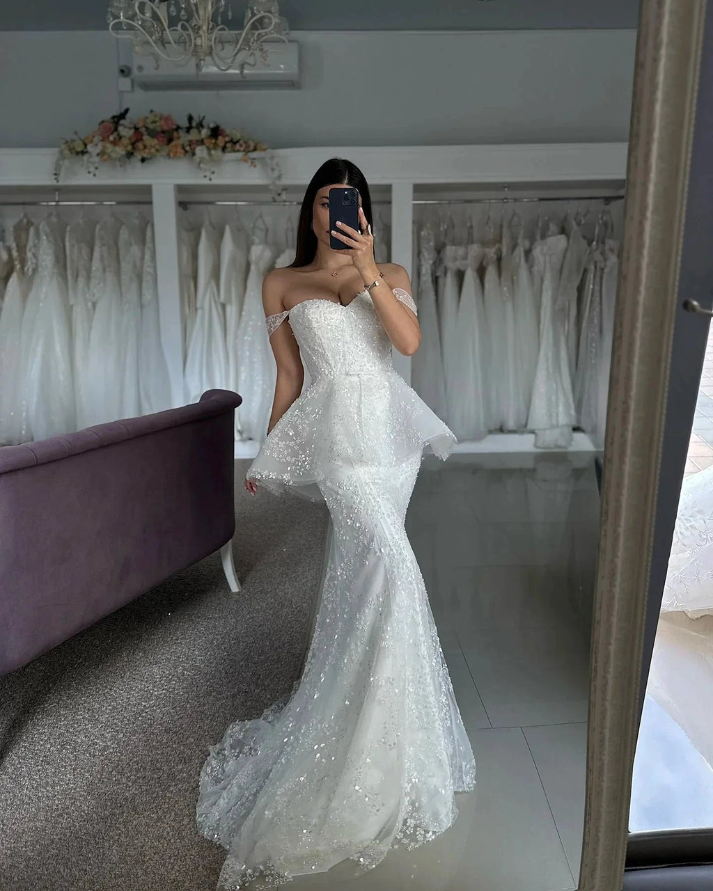 Beautiful Mermaid Tulle Lace Sweetheart Sleeveless White Wedding Dresses With Appliques by misshow.com