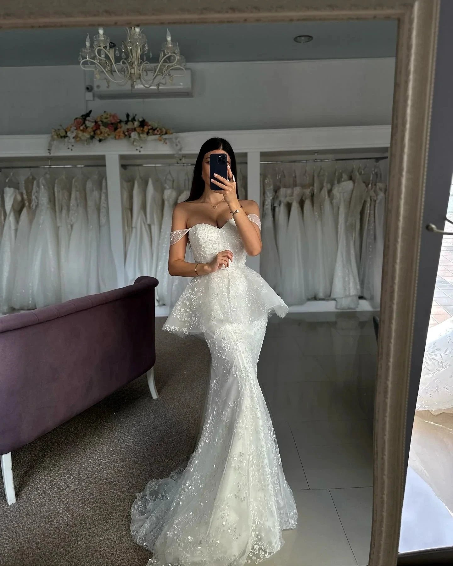 Beautiful Mermaid Tulle Lace Sweetheart Sleeveless White Wedding Dresses With Appliques by misshow.com