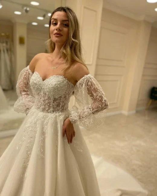 Beautiful Off-the-shoulder A-Line Wedding Dresses with Lace by misshow.com