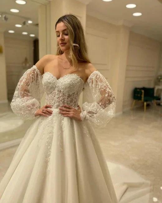 Beautiful Off-the-shoulder A-Line Wedding Dresses with Lace by misshow.com