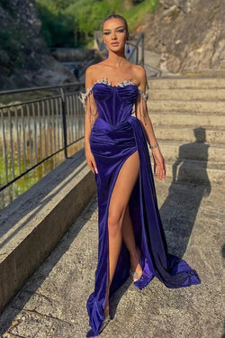 Beautiful Off-the-shoulder Glitter Split Front Mermaid Prom Dress by misshow.com