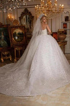 Beautiful Off-the-shoulder Sweetheart Sleeveless Ball Gown Wedding Dress With Glitter by misshow.com