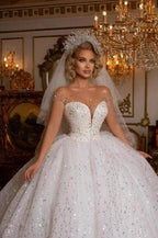 Beautiful Off-the-shoulder Sweetheart Sleeveless Ball Gown Wedding Dress With Glitter by misshow.com