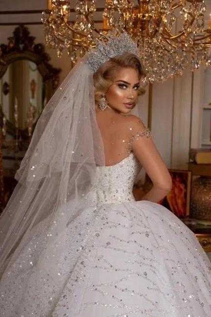 Beautiful Off-the-shoulder Sweetheart Sleeveless Ball Gown Wedding Dress With Glitter by misshow.com