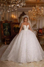 Beautiful Off-the-shoulder Sweetheart Sleeveless Ball Gown Wedding Dress With Glitter by misshow.com