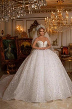 Beautiful Off-the-shoulder Sweetheart Sleeveless Ball Gown Wedding Dress With Glitter by misshow.com