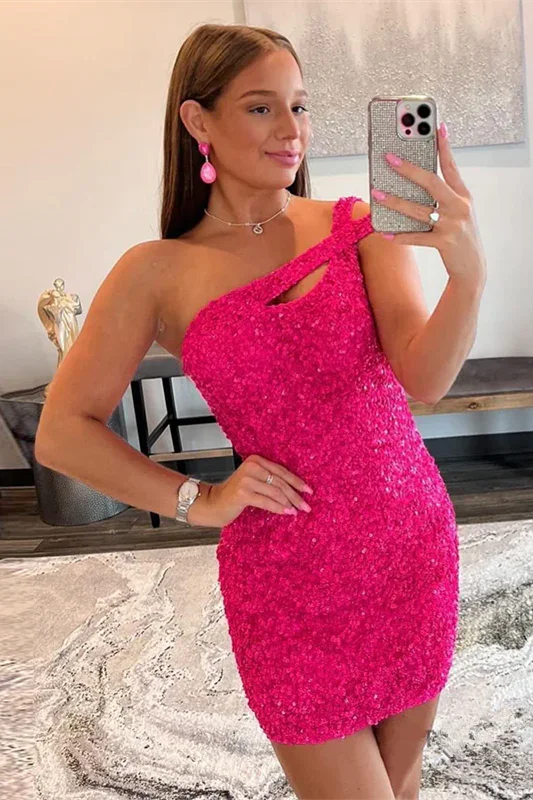 Beautiful One Shoulder Sequined Sleeveless Short Homecoming Dresses by misshow.com
