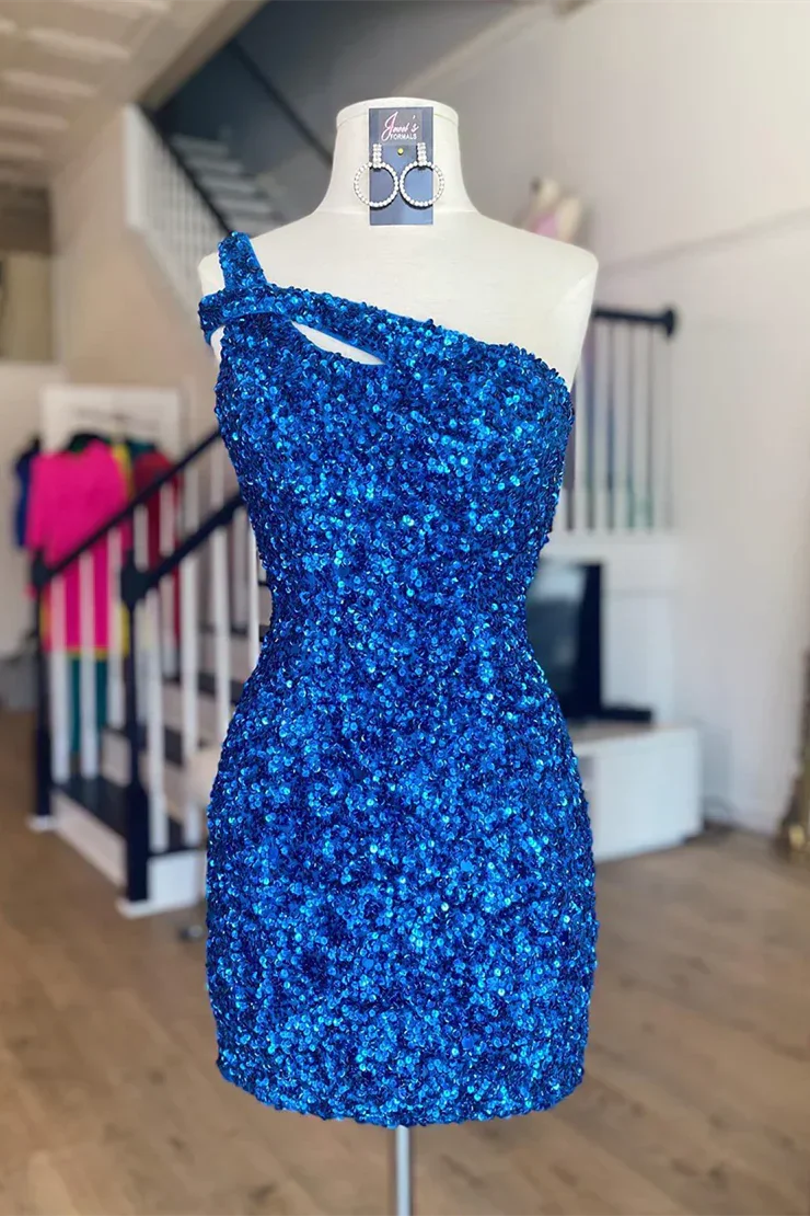 Beautiful One Shoulder Sequined Sleeveless Short Homecoming Dresses by misshow.com