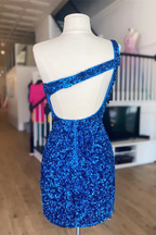 Beautiful One Shoulder Sequined Sleeveless Short Homecoming Dresses by misshow.com