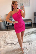 Beautiful One Shoulder Sequined Sleeveless Short Homecoming Dresses by misshow.com
