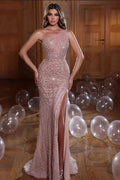 Beautiful One Shoulder Sleeveless Beading Split Front Mermaid Prom Dress by misshow.com