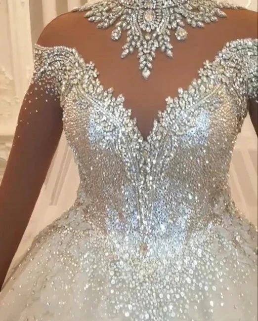 Beautiful Princess A-line Jewels Lace Wedding Dresses With Long Sleeves by misshow.com